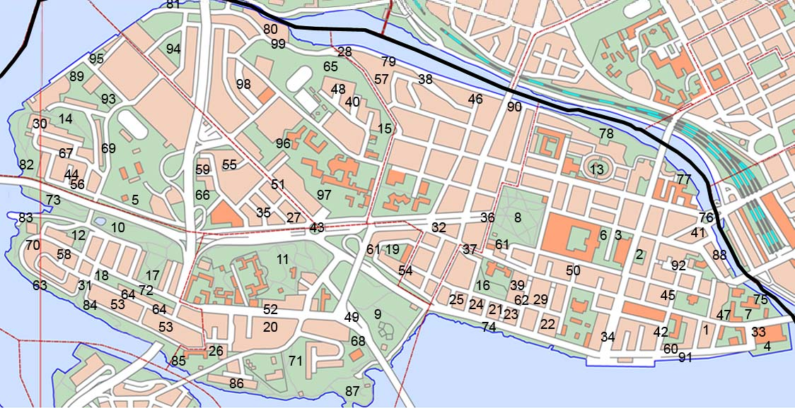 KUNGSHOLMEN Samtliga parker har ett nummer.