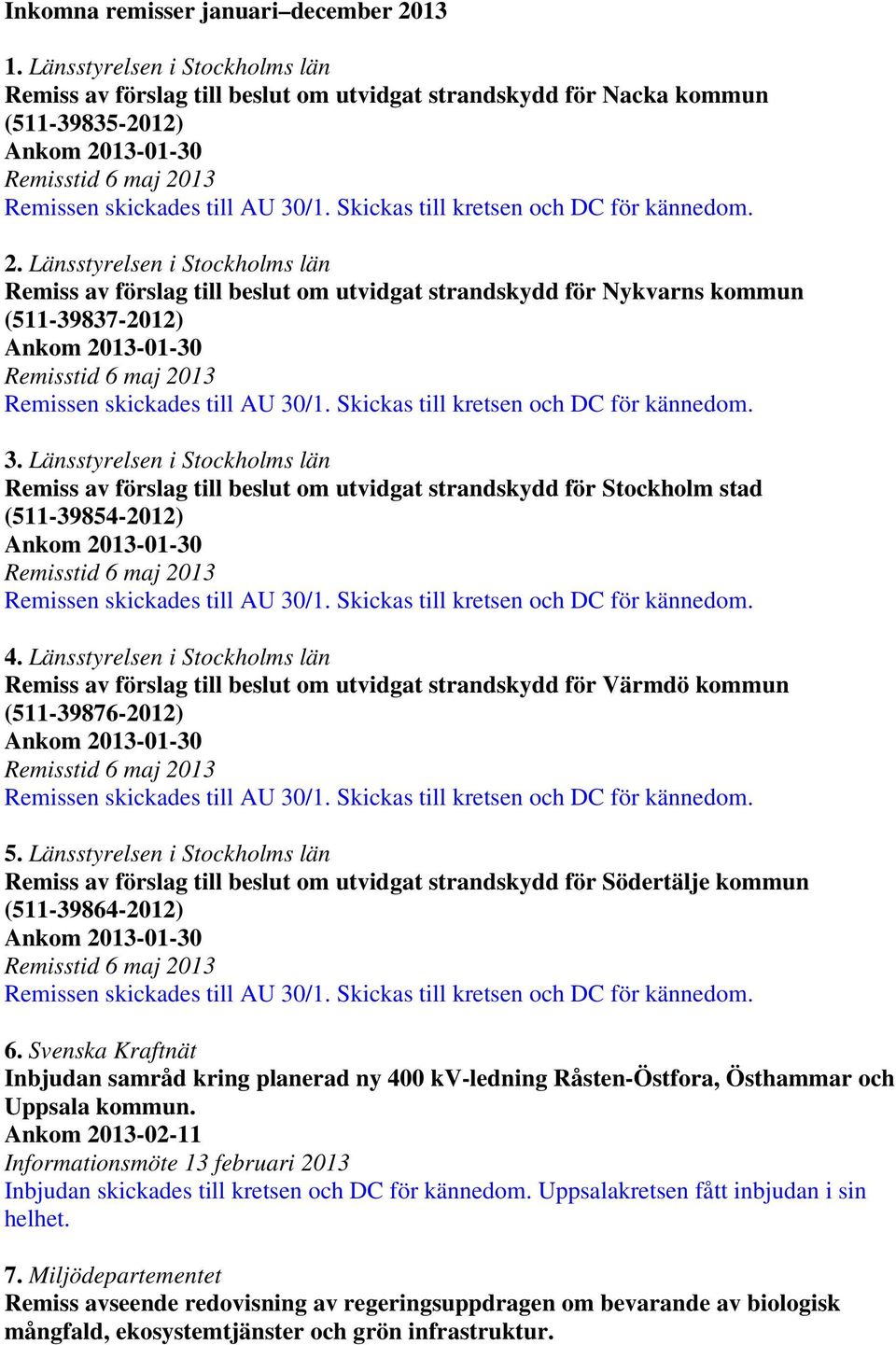 Länsstyrelsen i Stockholms län Remiss av förslag till beslut om utvidgat strandskydd för Stockholm stad (511-39854-2012) 4.