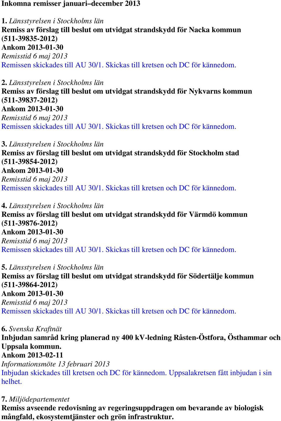 Länsstyrelsen i Stockholms län Remiss av förslag till beslut om utvidgat strandskydd för Stockholm stad (511-39854-2012) 4.