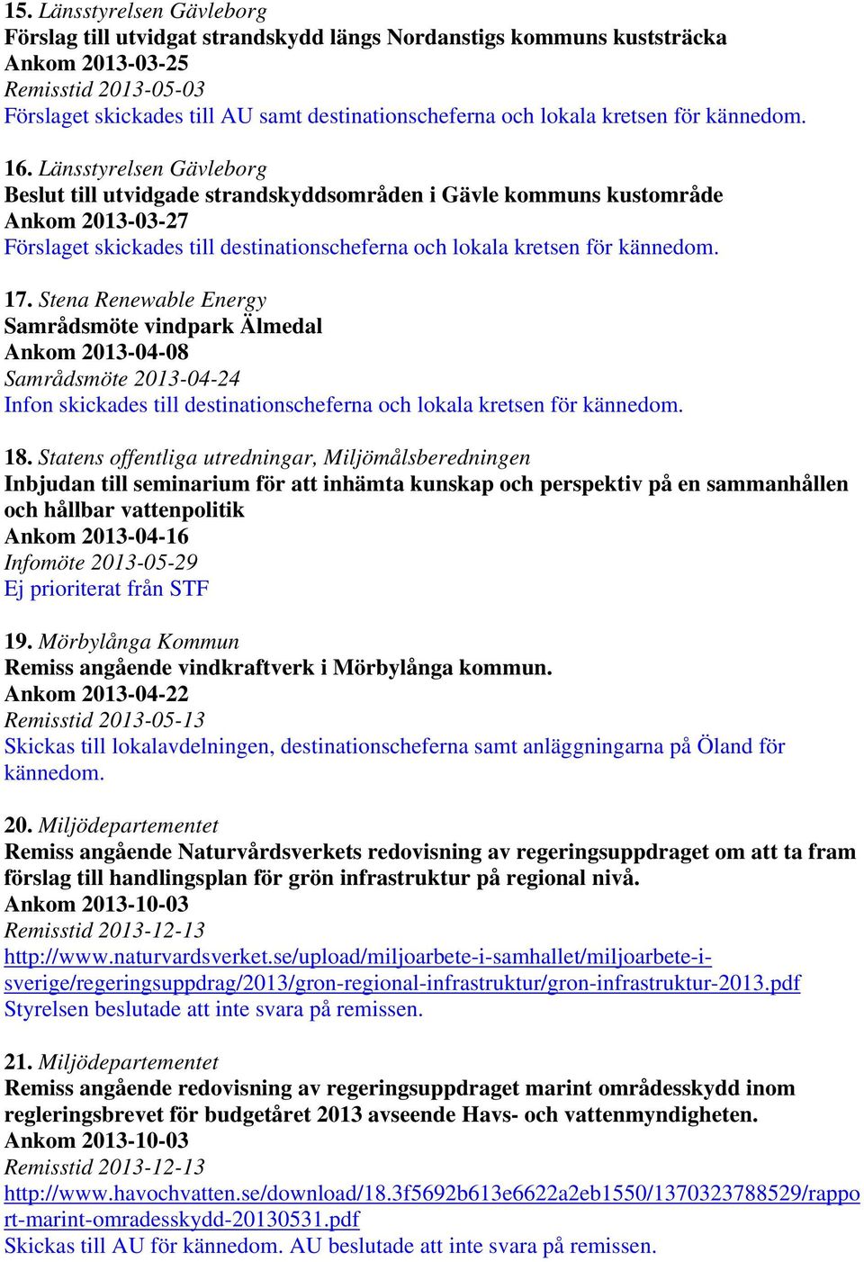 Länsstyrelsen Gävleborg Beslut till utvidgade strandskyddsområden i Gävle kommuns kustområde Ankom 2013-03-27 Förslaget skickades till destinationscheferna och lokala kretsen för kännedom. 17.