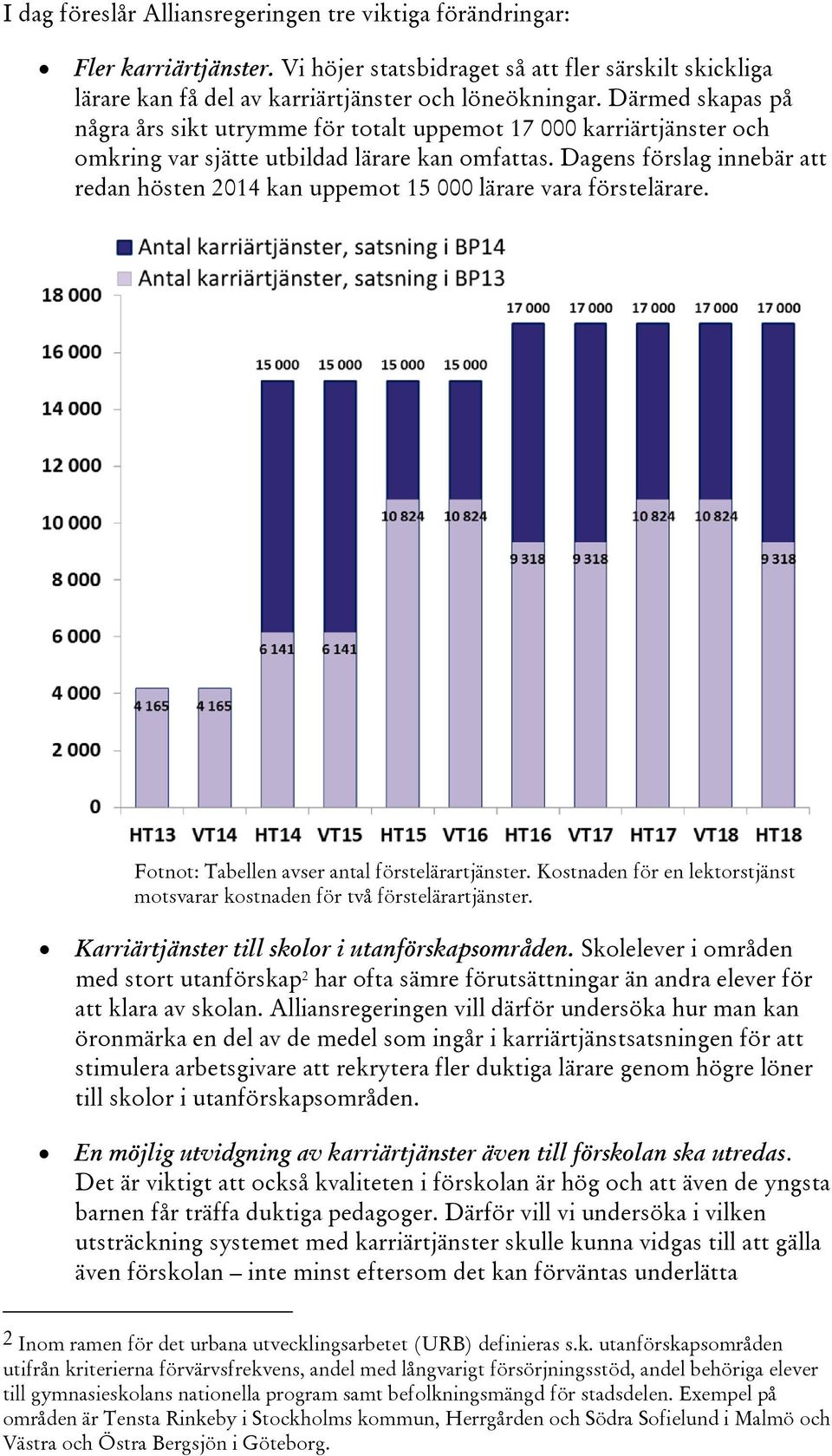 Dagens förslag innebär att redan hösten 2014 kan uppemot 15 000 lärare vara förstelärare. Fotnot: Tabellen avser antal förstelärartjänster.