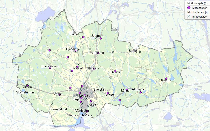 BILAGA 2 Idrottsplatser och motionsspår i Uppsala kommun Källa: Uppsala kommun, http://kartan.uppsala.se/?selectorgroups=themecontainer%20themegroup3%20themegroup10&mape xt=47016.