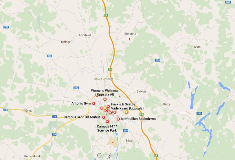 BILAGA 3 Privata gym och träningsanläggningar i Uppsala kommun Källa: https://www.google.