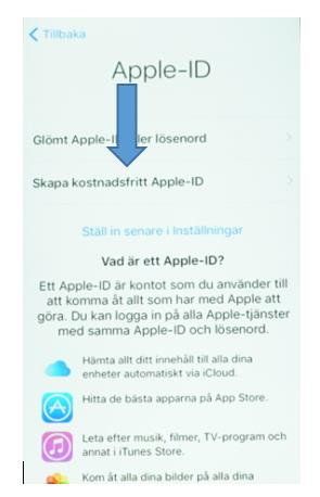 Tryck Skapa kostnadsfritt Apple ID Ställ in ditt personnummer. För att ändra/välja så drar du fingret upp eller neråt.