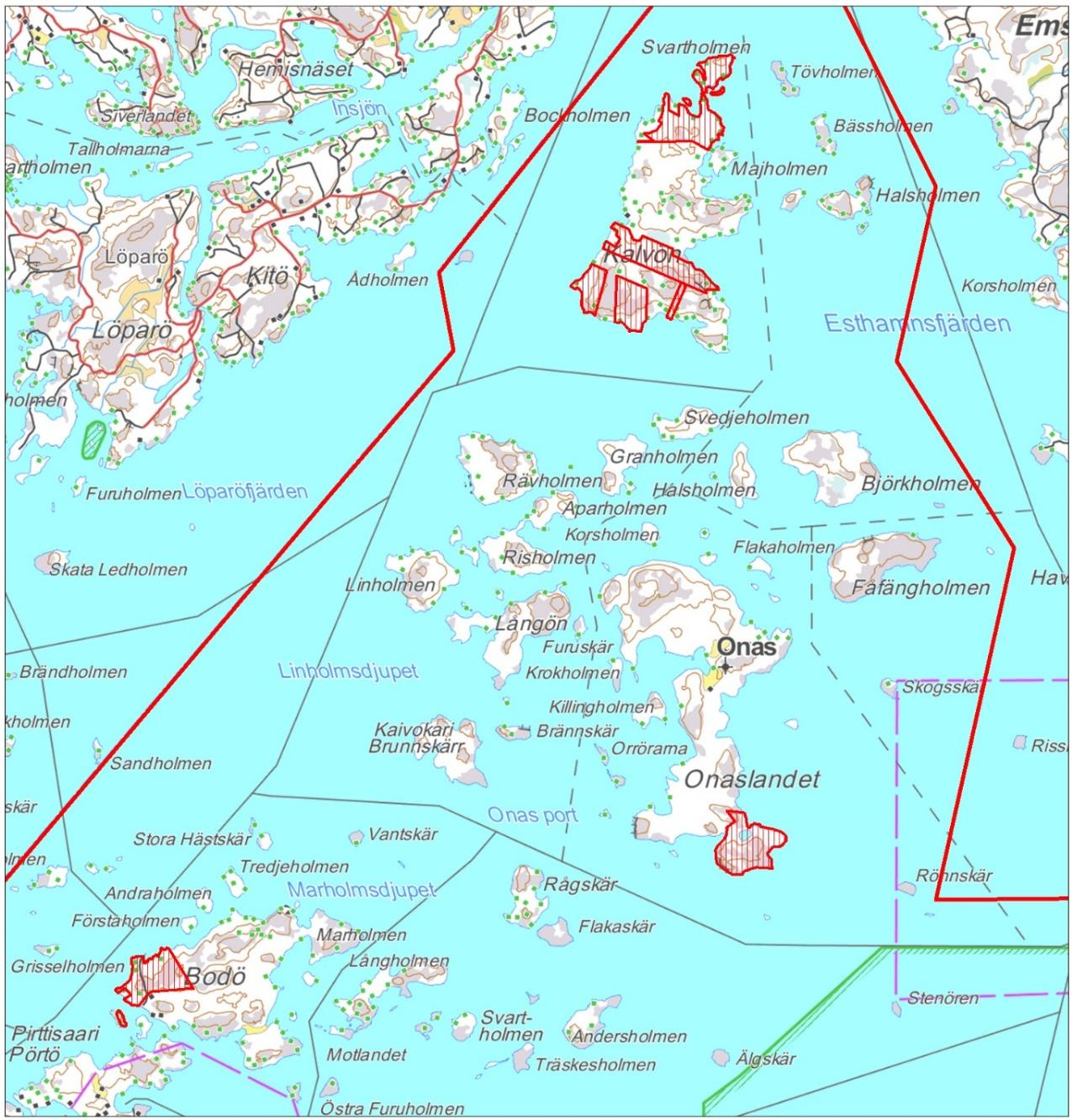 Bild 4. Gällande stranddetaljplaner 2.1.5 Byggnadsordning I området gäller byggnadsordningen för Borgå stad, fastställd 12.12.2007. Byggnadsordningen trädde i kraft 20.2.2008. 2.1.6 Övriga planer För området har godkänts fyra skiftesplaner enligt den gamla lagstiftningen.