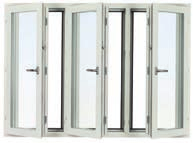 2+1 och 3-glas inåtgående aluminiumbeklädda träfönster Inåtgående fönster 2+1. Sidohängt inåtgående fönster med kopplat 2+1 glas, dvs 2-glas isolerruta +1 enkelglasruta. U-värde 1,1.