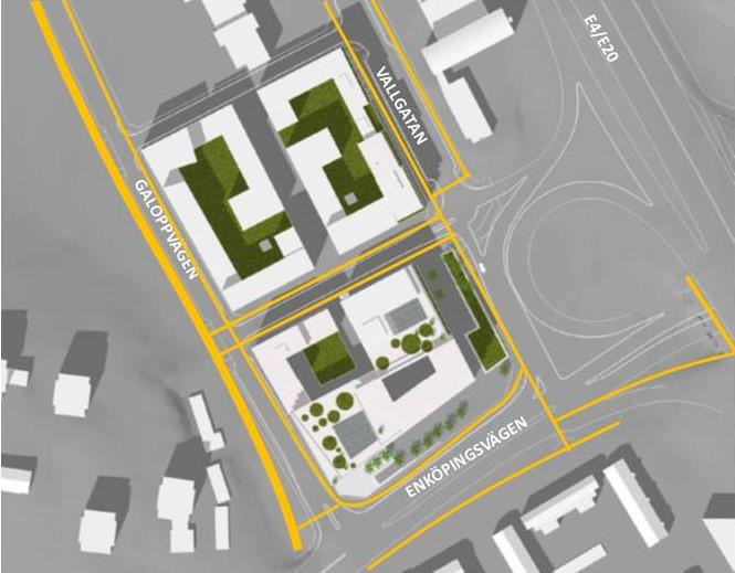 3. Gång- och cykeltrafik Figur 4 Gång- och cykelvägnät Längs Galoppvägens västra sida löper ett regionalt cykelstråk som passerar planskilt i en vägport under Enköpingsvägen.