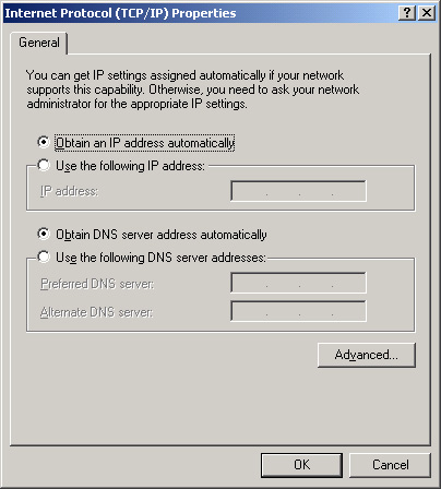10. Kontrollera så att Obtain an IP adress automatically och Obtain DNS