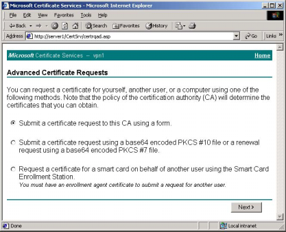 3. Därefter väljer man Submit a certificate request