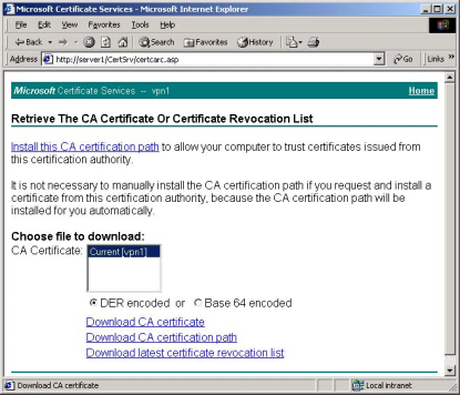 7. Härnäst klickar man på länken Download CA certificate för