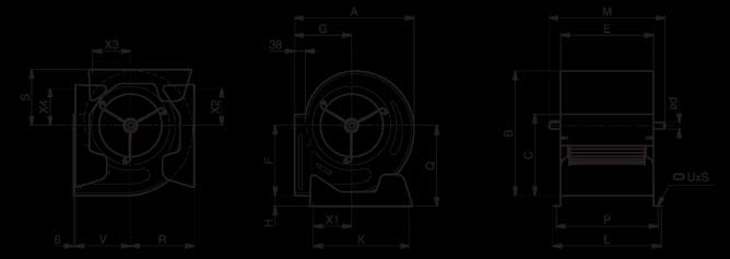 Version S Benämning A B C E F H K L M P Q R S V X1 X2 X3 X4 ød u x s AT 7-7 316 325 208 232 186 17 225 282 321 258 203 169 145 153 117 86 88 47 20 11x16 AT 9-7 380 387 262 232 215 38 300 282 321 258