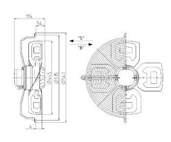 450 mm axialfläkt RE Benämning Spänning Märkeffekt Varvtal Märkström R13R-4530A-6T2-3525 400V D/Y 50Hz 120/85W 915/770 min -1 0,28/0,14A Temp.