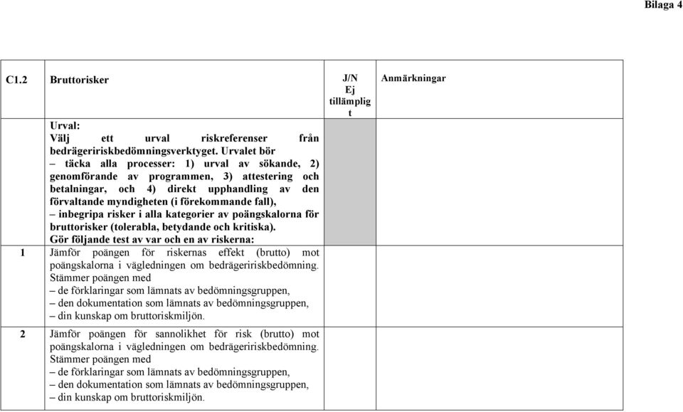 risker i alla kaegorier av poängskalorna för bruorisker (olerabla, beydande och kriiska).