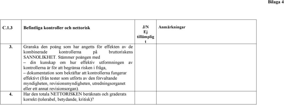 Sämmer poängen med din kunskap om hur effekiv uformningen av konrollerna är för a begränsa risken i fråga, dokumenaion som