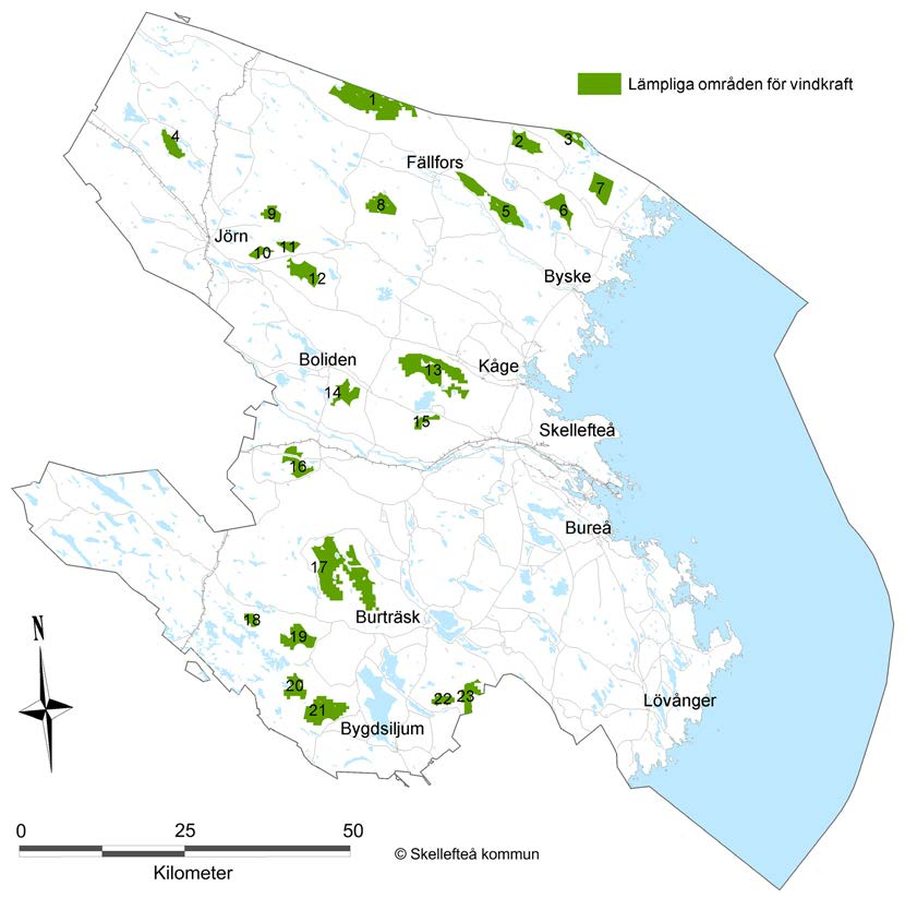 Planförslag 9 PLANFÖRSLAG Den geografiska analysen har efter bearbetning och generalisering resulterat i 23 föreslagna områden för vindkraft.