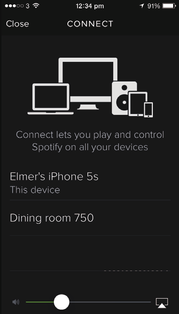 6 Uppspelning 3 Tryck på anslutningsikonen på uppspelningsskärmen. Lyssna på Spotifymusiktjänster via SW100M Kommentar Med Spotify kan du lyssna på obegränsad musik på din nya enhet.