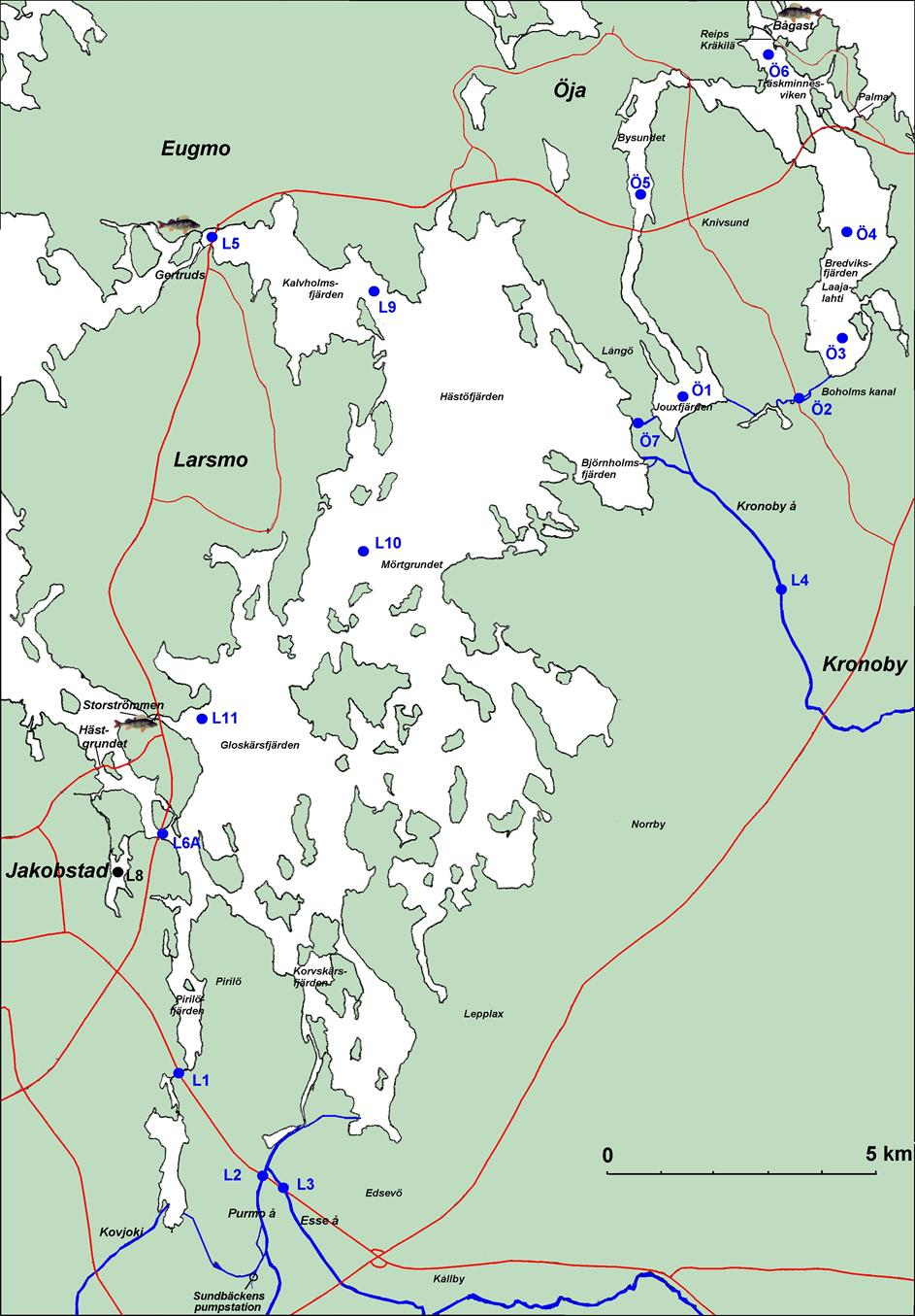5 Enligt Nymans (212) beräkningar är vattenföringen från Larsmosjön till Öjasjön cirka 52 milj.