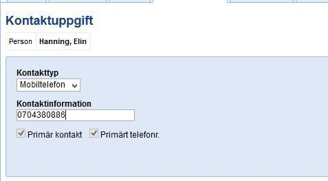 Registrera kontaktuppgifter För att registrera kontaktuppgifter som epost, telefon och mobilnummer som inte kan hämtas från Navet gör följande: Dubbelklicka på den elev som det gäller i