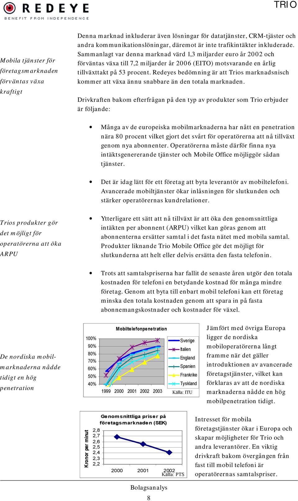 Redeyes bedömning är att Trios marknadsnisch kommer att växa ännu snabbare än den totala marknaden.