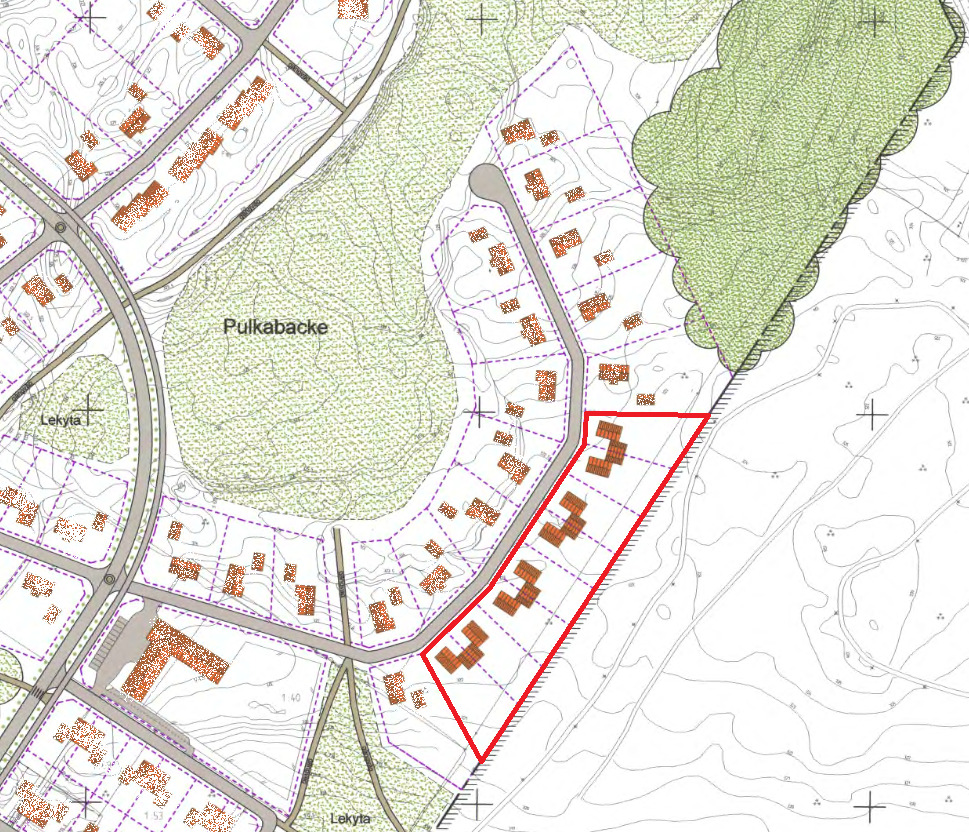 Kartskiss över området för parhus Utbyggnad av gator och vägar i Brittsbo Östersunds kommun ansvarar för utbyggnad av kvartersvägar i området samt av lokalgatan som förbinder Brittsbo med