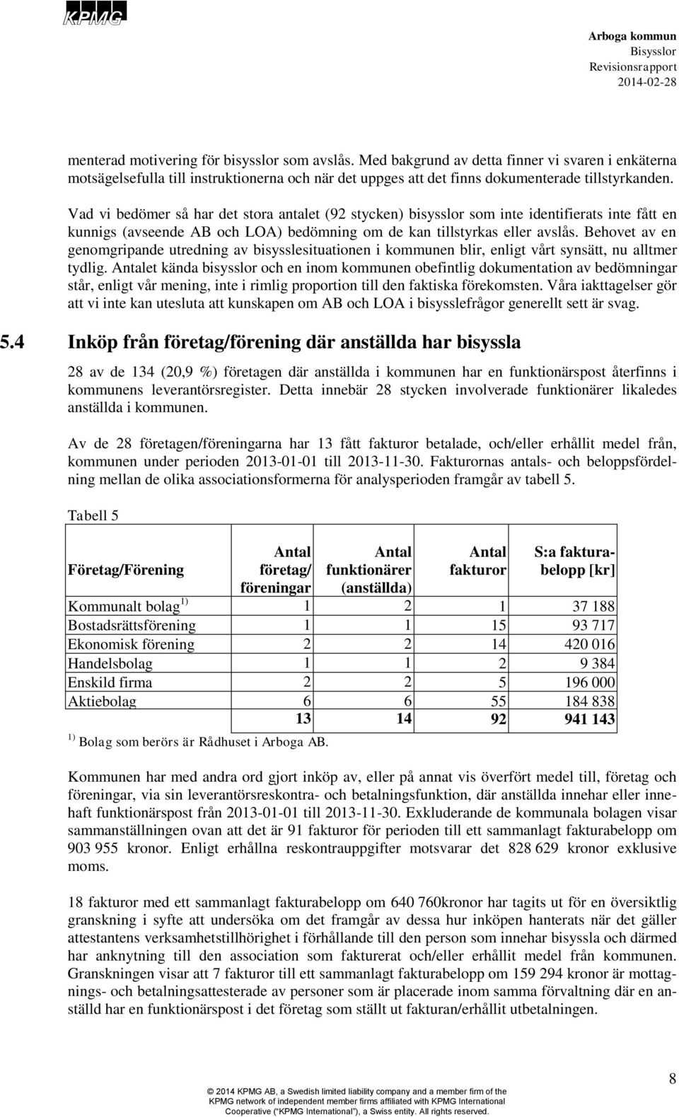 Behovet av en genomgripande utredning av bisysslesituationen i kommunen blir, enligt vårt synsätt, nu alltmer tydlig.