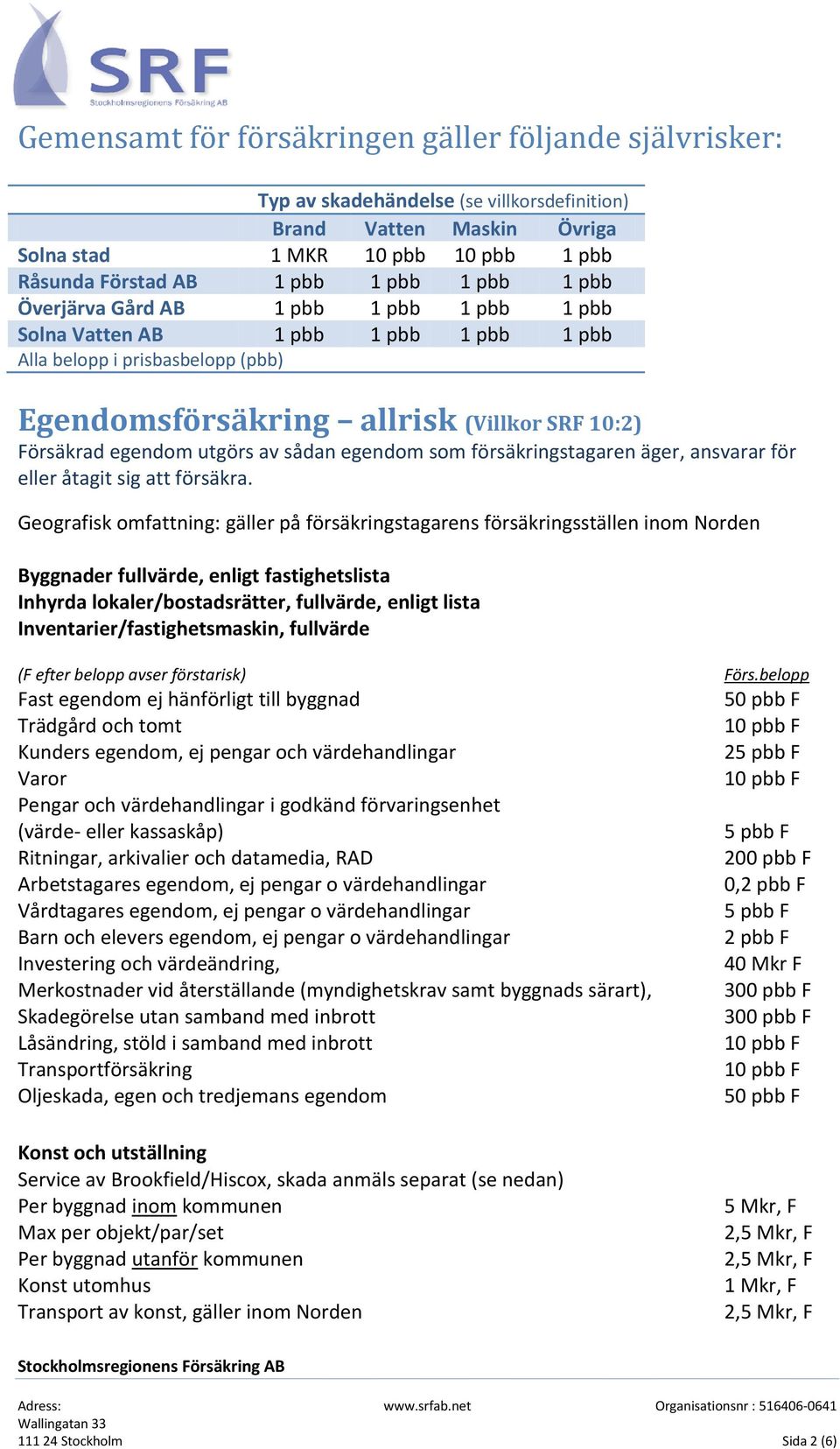 sådan egendom som försäkringstagaren äger, ansvarar för eller åtagit sig att försäkra.