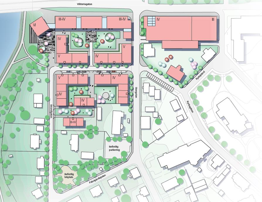 1 BAKGRUND Del av kvarteren Renen och Strömsör i Skellefteå centrum planeras för nya bostäder, kontor och parkeringshus, de rödmarkerade husen på kartan.