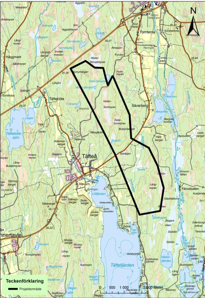 Presentation av projektet Kraftö Vind undersöker möjligheterna att uppföra och driva upp till 16 vindkraftverk öster om Täfteå i Umeå kommun, Västerbottens län.