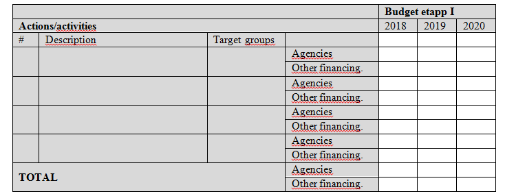 Budget för insatser & aktiviteter Fylls i tabell 3 i mallen