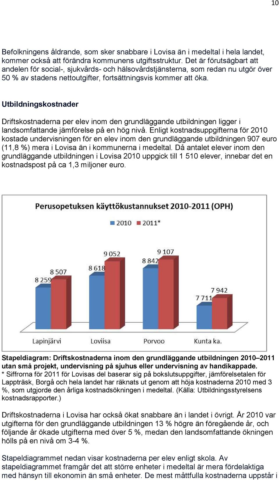 Utbildningskostnader Driftskostnaderna per elev inom den grundläggande utbildningen ligger i landsomfattande jämförelse på en hög nivå.