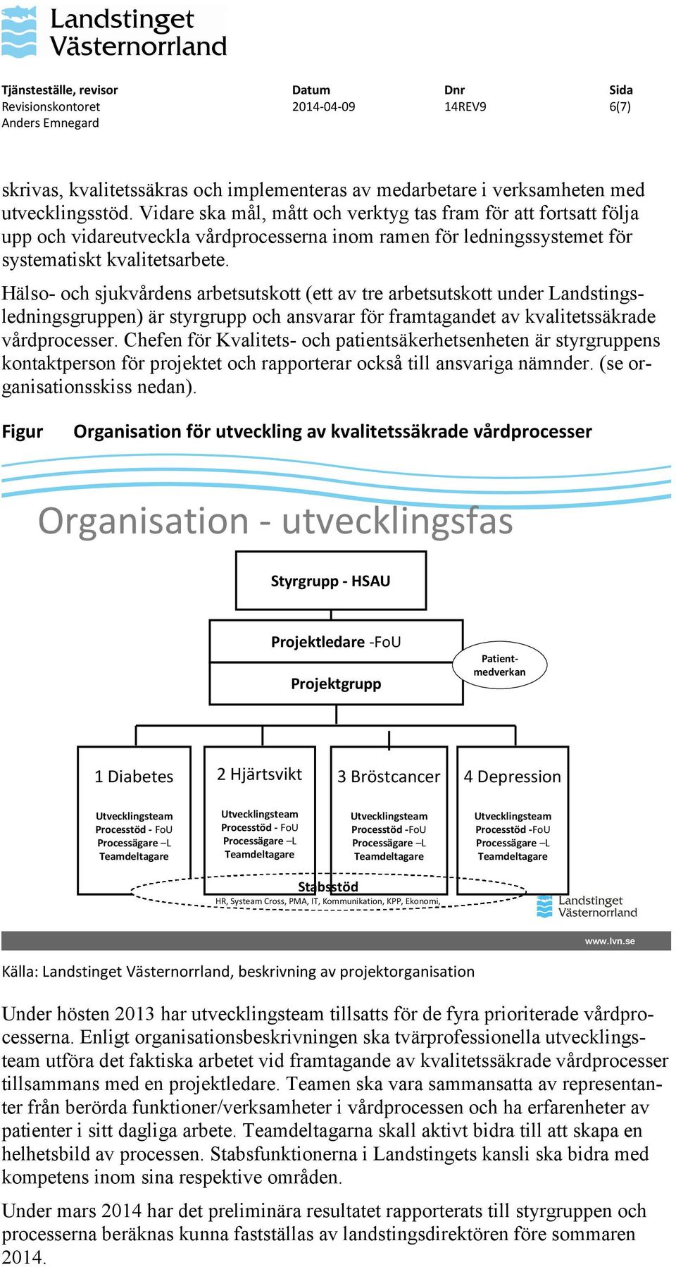 Hälso- och sjukvårdens arbetsutskott (ett av tre arbetsutskott under Landstingsledningsgruppen) är styrgrupp och ansvarar för framtagandet av kvalitetssäkrade vårdprocesser.