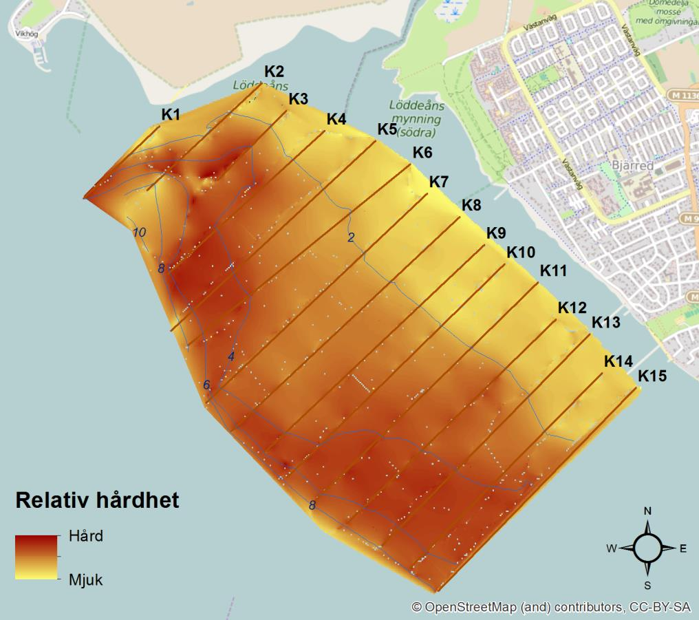 Djup (m) Medins Havs- och Vattenkonsulter AB Figur 5. Bottens relativa hårdhet (Back scatter) i det undersökta området i Lommabukten.