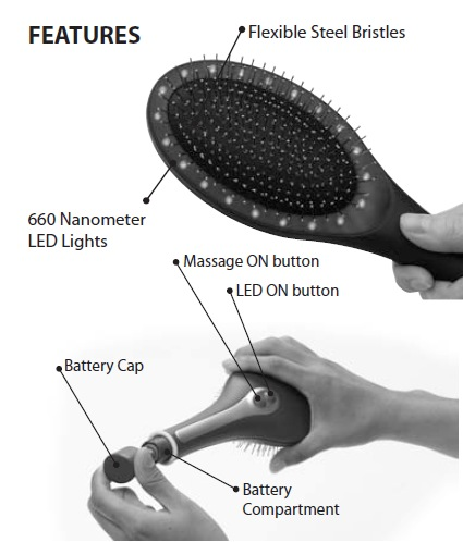FUNKTIONER Flexibla stålborstar 660 nanometer LED lampor Massage PÅ