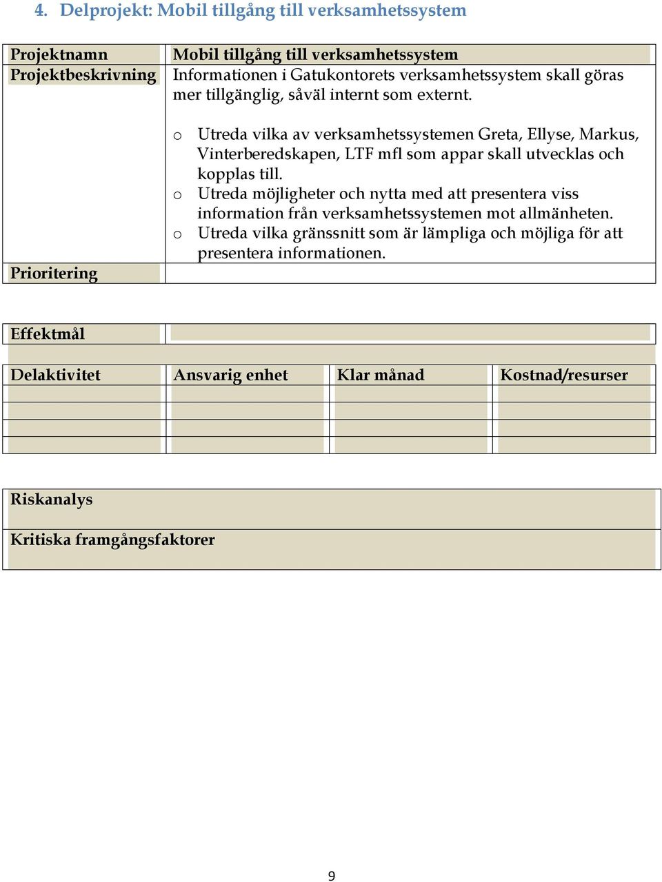 o Utreda vilka av verksamhetssystemen Greta, Ellyse, Markus, Vinterberedskapen, LTF mfl som appar skall utvecklas och kopplas till.