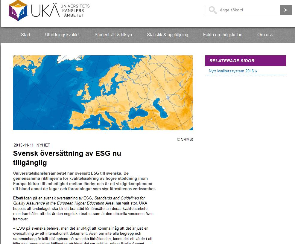 ESG också på svenska www.uka.se/nyheter/svenskoversattningavesgnutillganglig.5.