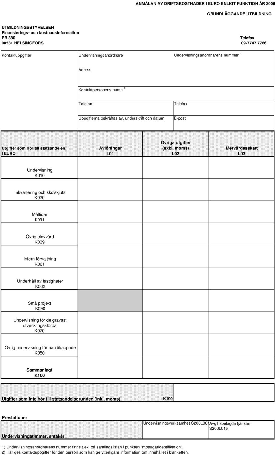 statsandelen, I EURO Avlöningar L01 Övriga utgifter (exkl.