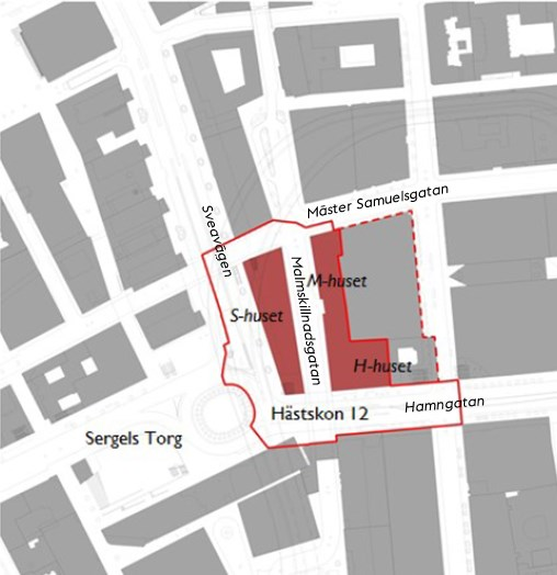 Sida 3 (8) Hästskon 12 med bebyggelse ovan mark markerat med rött. Detaljplanearbete pågår och följande föreslås.