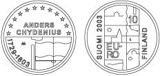 335 Nr 153 Finansministeriets förordning om Anders Chydenius jubileumsmynt Given i Helsingfors den 14 februari 2003 I enlighet med finansministeriets beslut föreskrivs med stöd av 1 2 mom.