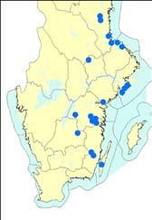 Figur 11. Utbredning av veronikanätfjäril i Nordvästeuropa 1900 2000 (vänster), 2001 2006 (mitten) respektive 2008 (höger).