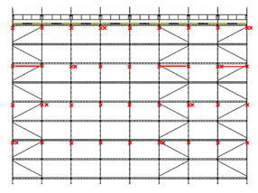 Stagning och förankring Vertikal diagonalstagning mellan ytterspirorna skall utföras i vart 5:e fack och alltid i ytterfacken.