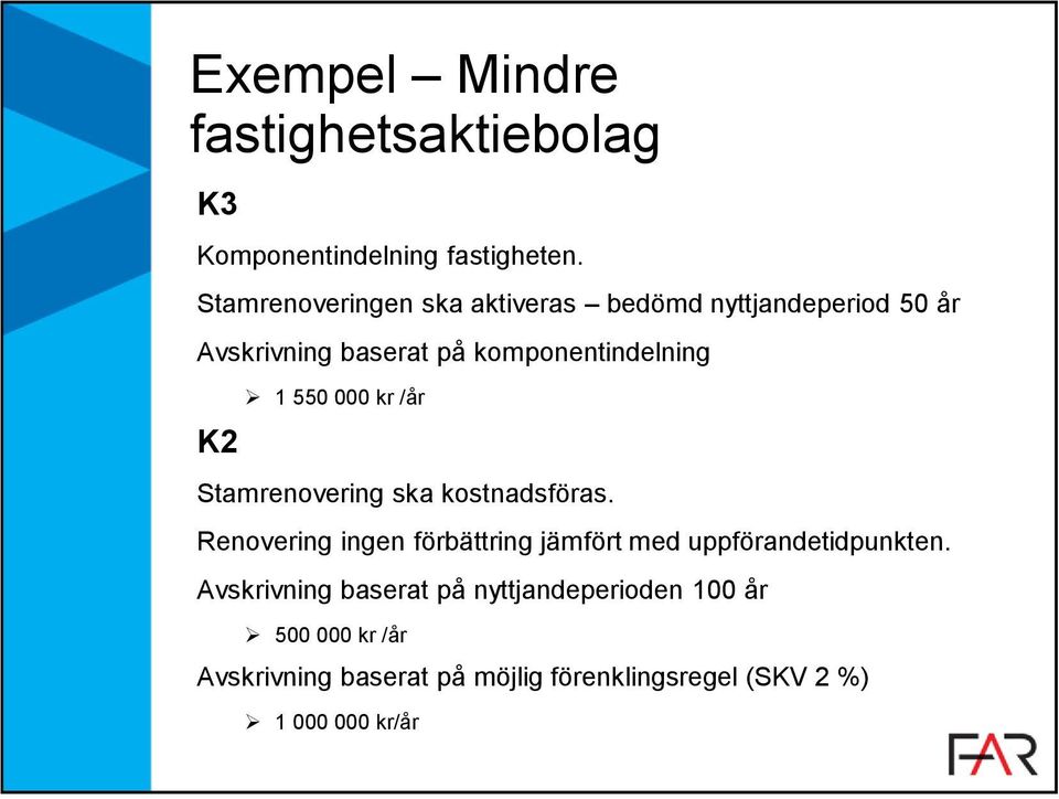 550 000 kr /år Stamrenovering ska kostnadsföras.