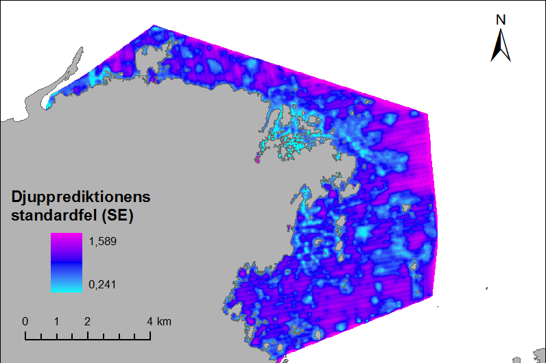 Interpoleringen gjordes i Geostatistical analyst, med Stable semivariogrammodell, 420 m lag, 8 riktningar och 5 punkter (minst 2).