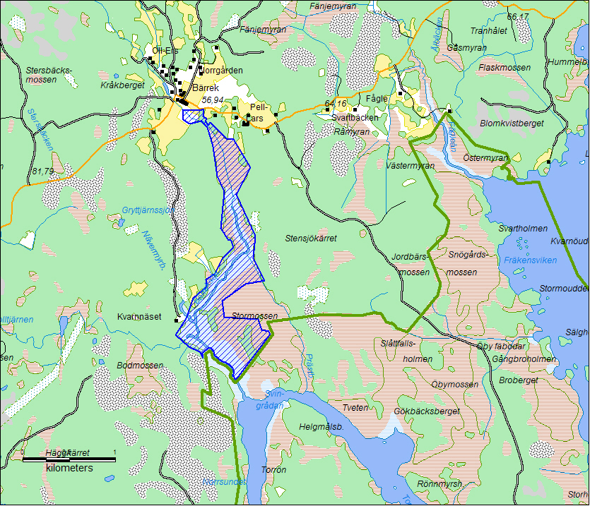 Vid Bännbäck har tre mindre områden identifierats som potentiella myggbekämpningsområden (Karta 3).