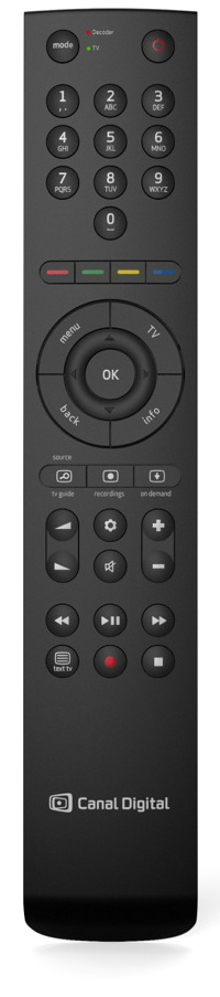 Produktbeskrivning Använda HD-box Smart Mode: Du kan växla mellan att låta fjärrkontrollen styra TV:n eller boxen. Strömknapp Används för genvägar i menyerna och i GO.