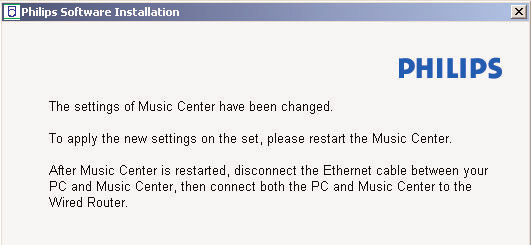 E E Express Installation 2 På Software Installation (mjukvaruinstallation) sidan, Klicka för att välja Music Center connect to Wired Network 3 När meddelandet visas i installationsguiden ansluter du