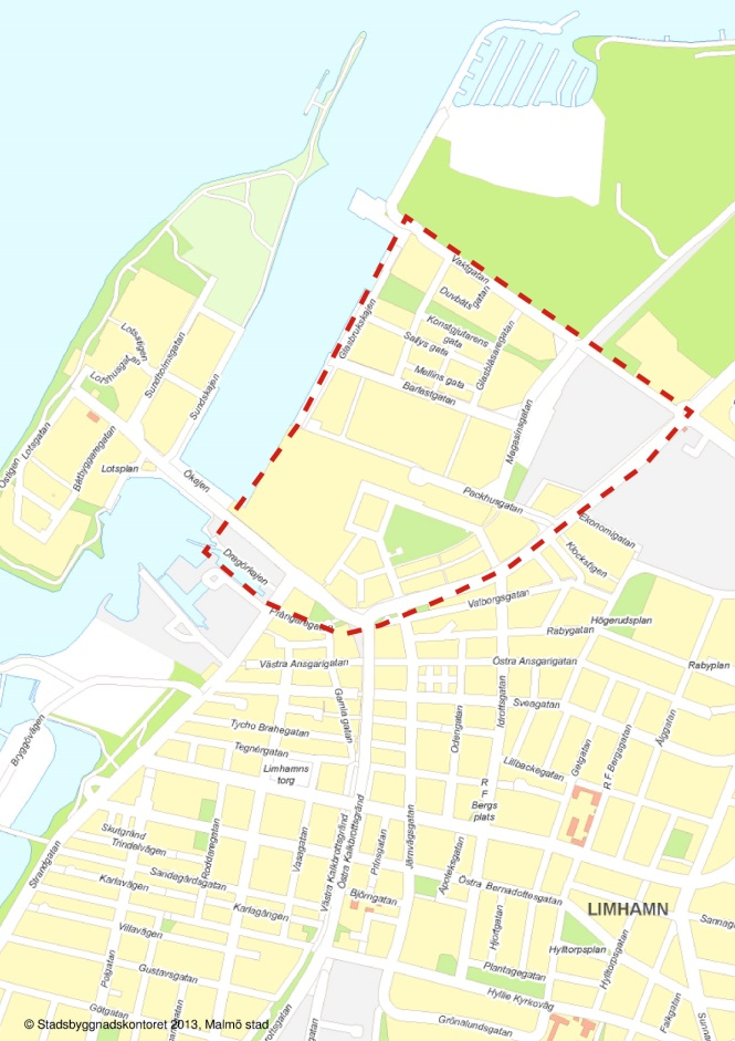 INLEDNING BAKGRUND Delområdet Limhamns hamnområde ligger vid havet i stadsdelen Limhamn i den västra delen av Malmö och omfattas av det före detta industriområdet i norr, Ön som ligger utanför