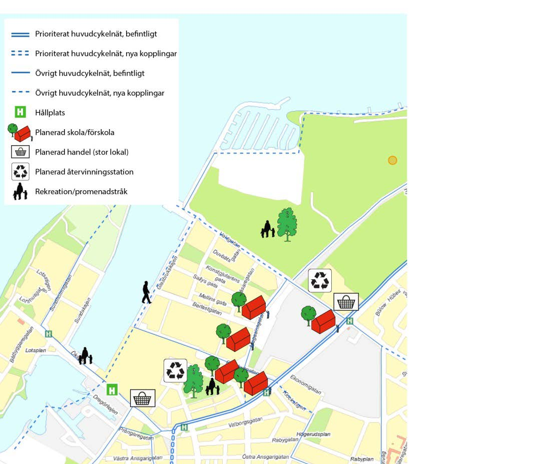 LOKALA MÅLPUNKTER I bilden nedan redovisas befintliga och planerade lokala målpunkter i Limhamns hamnområde.