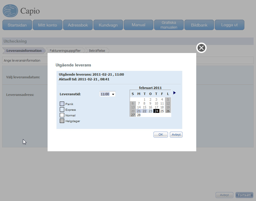 Utgående leverans Välj tid och datum när du vill ha
