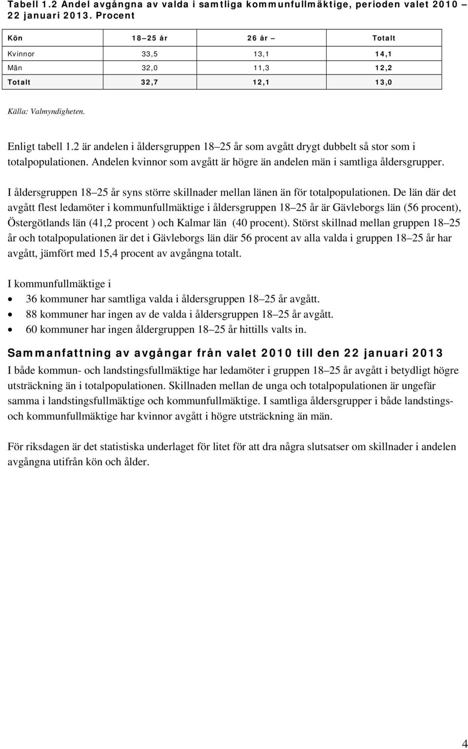 2 är andelen i åldersgruppen 18 25 år som avgått drygt dubbelt så stor som i totalpopulationen. Andelen kvinnor som avgått är högre än andelen män i samtliga åldersgrupper.