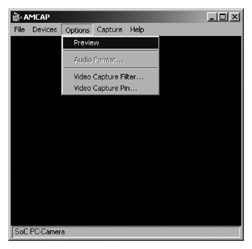 Visa webbkamerabild Bilden för Sweex webcam kan visas på följande sätt: Via START gå till Alla program ( All Programs ) och markera alternativet AMCap under PC Camera.
